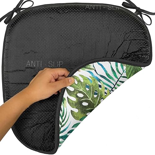 Miniatura 6 de Ambesonne Leaf - Juego de 4 cojines para asiento de silla, estilo retro vintage de los años 60, con hojas de palmera, flores, hibisco, almohadillas