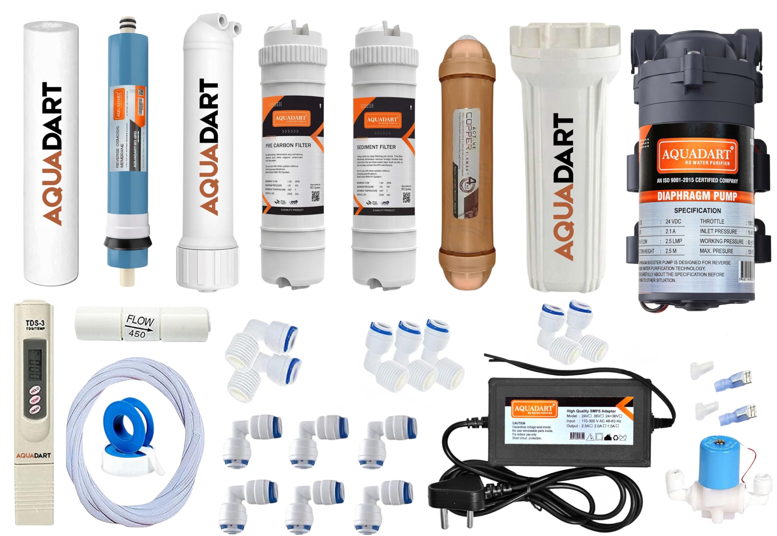 AquaDart Complete Ro Purifier Filter Service kit of 80 GPD Membrane Water with Copper Filter All Accessories Service kit with Booster Pump and SMPS All Accessories Suitable for All RO-picture-10