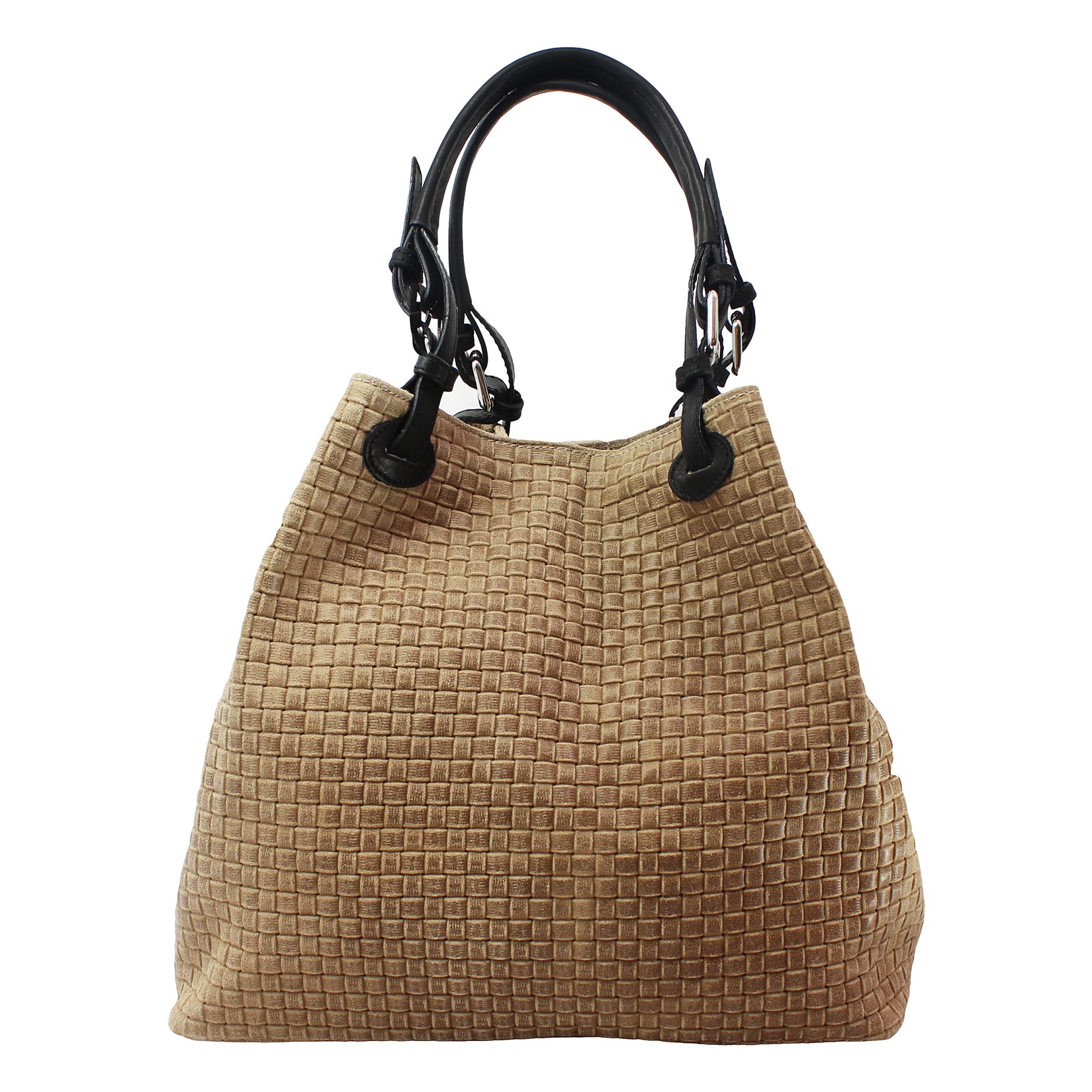 Chicca Borse Borsa a Mano Stampa Intrecciata da Donna con Tracolla in vera pelle made in Italy - 34x29x18 Cm