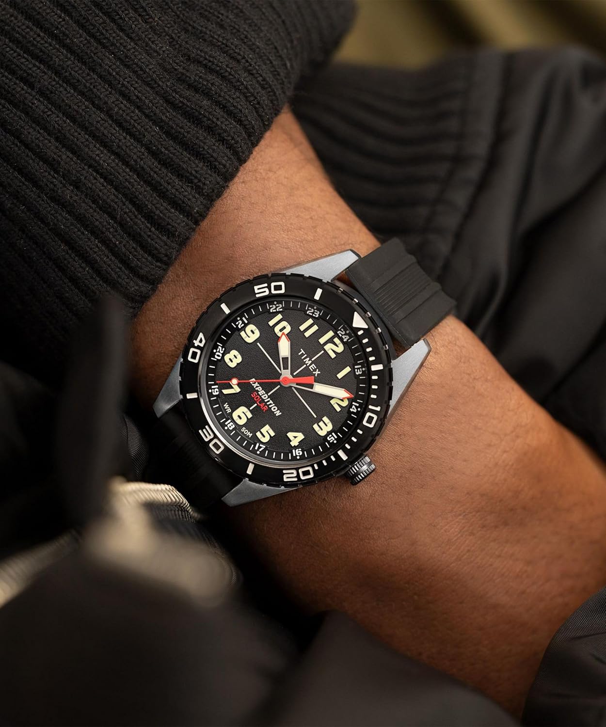 Timex Expedition Field Solar Watch TW4B30800 worn on a wrist, showing its size and appearance.