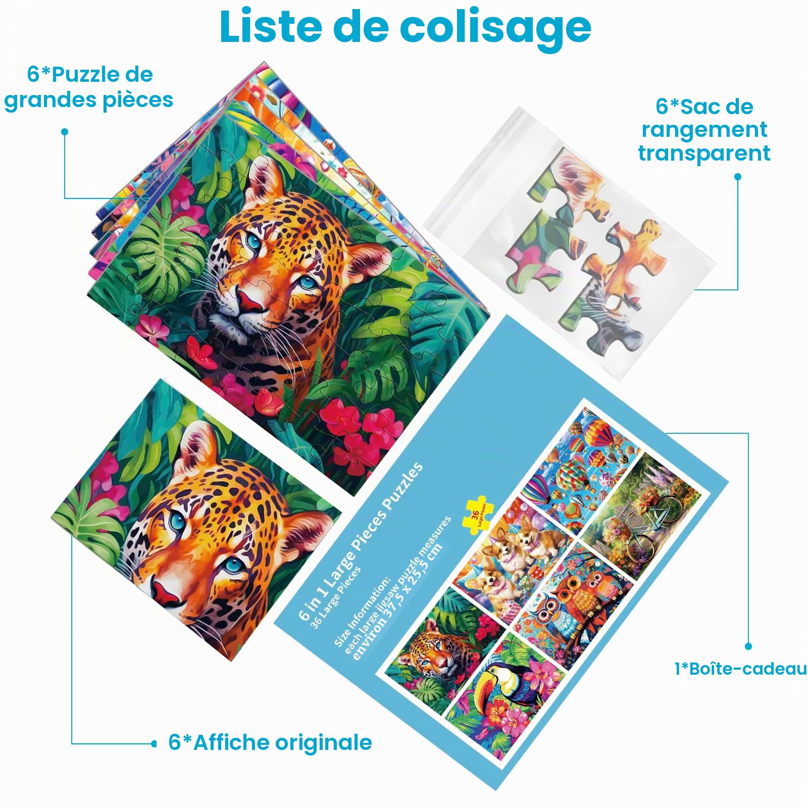 Lot de 6 Puzzles de 36 Grandes pièces pour Personnes âgées,Puzzles de 36 Pièces pour Personnes Âgées, Les Énigmes d'Alzheimer, Jeux de Mémoire et de Cognition pour Les Personnes Âgées