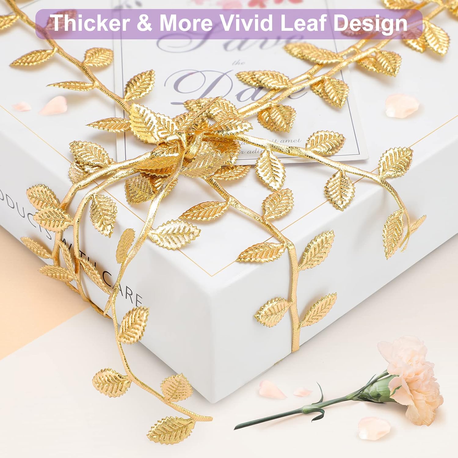 Naidiler Gold Leaf Ribbon, 40 Yards Artificial Gold Leaf Trim for DIY Crafts, Wrapping, Wedding Cake Baby Shower Party Wreath Garland Hair & Clothes Home Décor