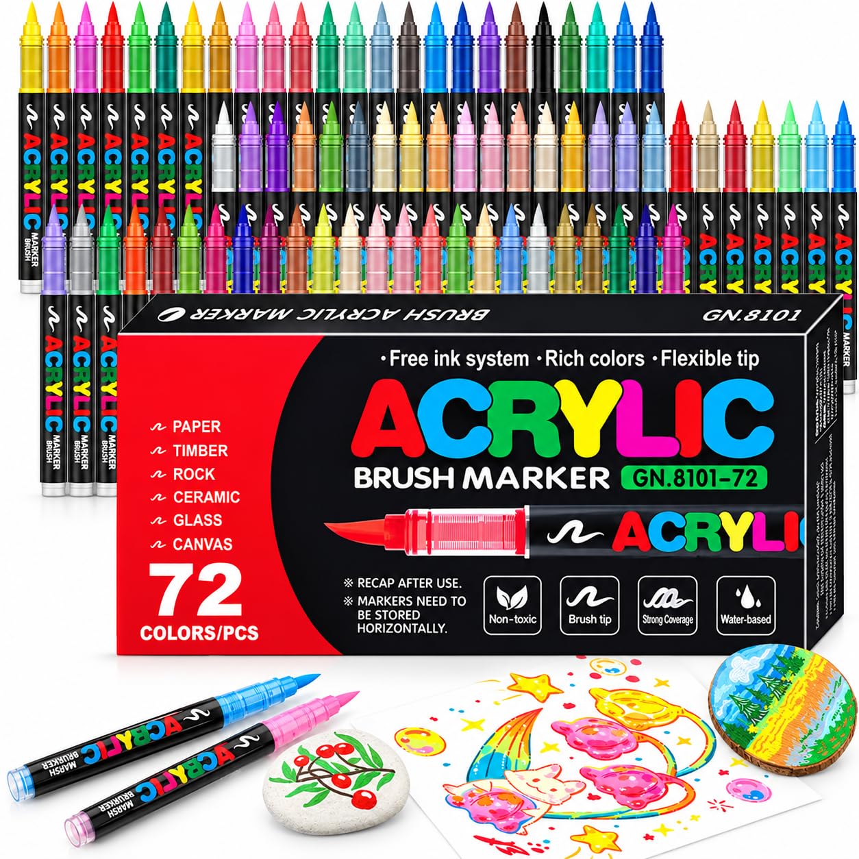 72 Colors Soft Brush Tip Acrylic Markers Set