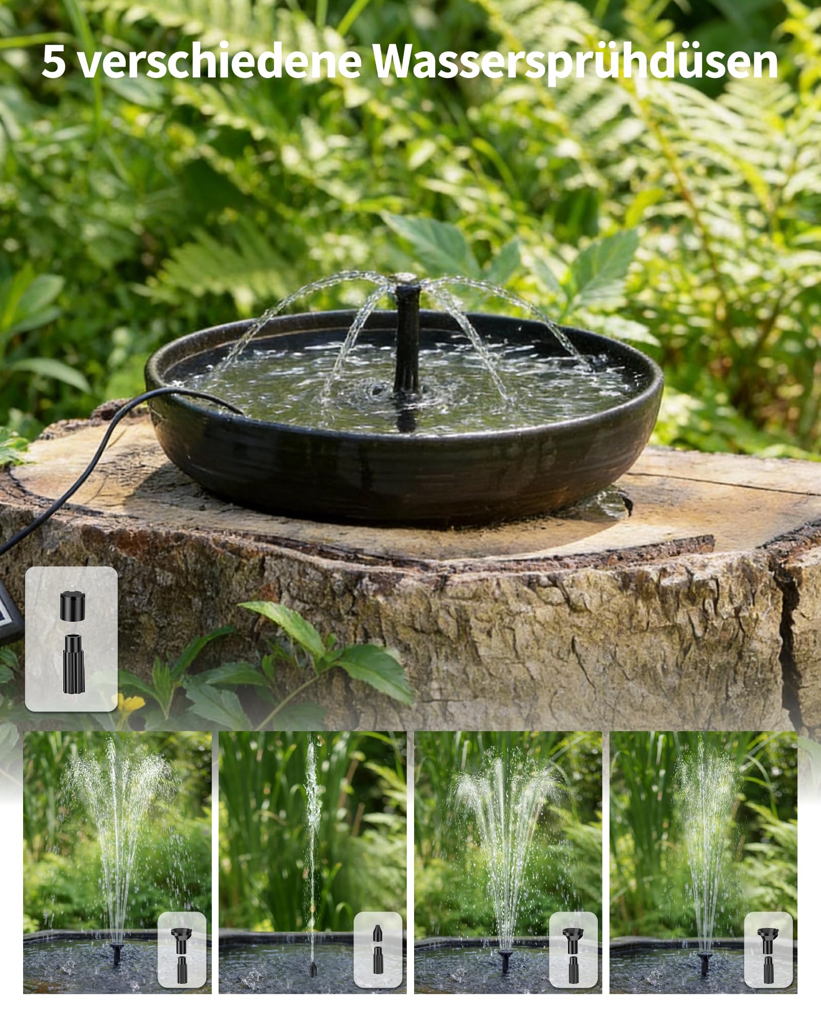 POPOSOAP 4 W Solar Springbrunnen mit Filter, Solar Teichpumpe für Vogelbad Fischbecken, Erzeugt Schöne Wasserinszenierungen & Reinigt Wasser