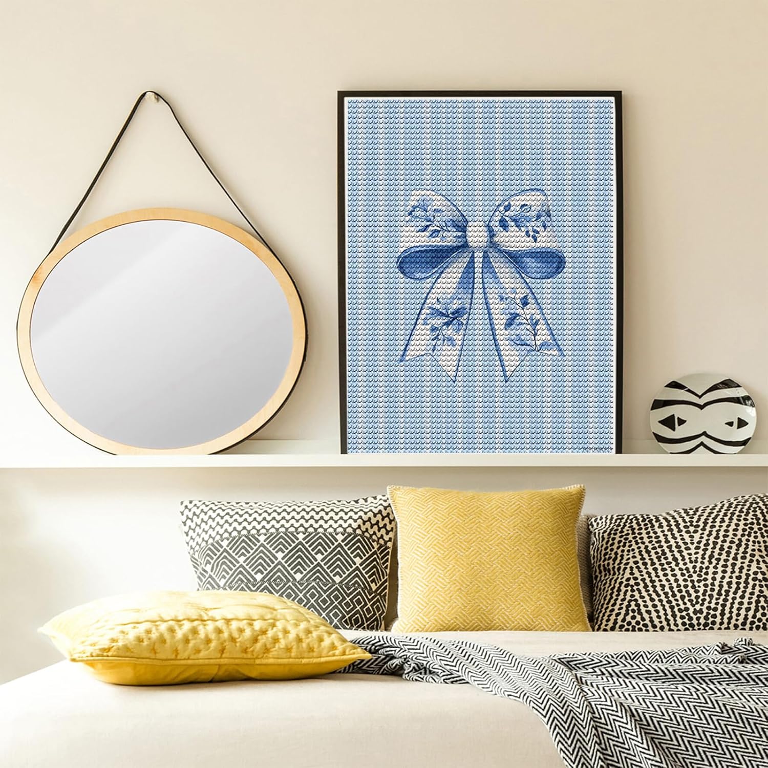 TUTUMAY21 Blue and White Chinoiserie Bow Diamond Drawing Art Kit for Adults DIY Diamond Art Painting Full Drill Round Gem Art for Crafts Wall Decor 12x16inch