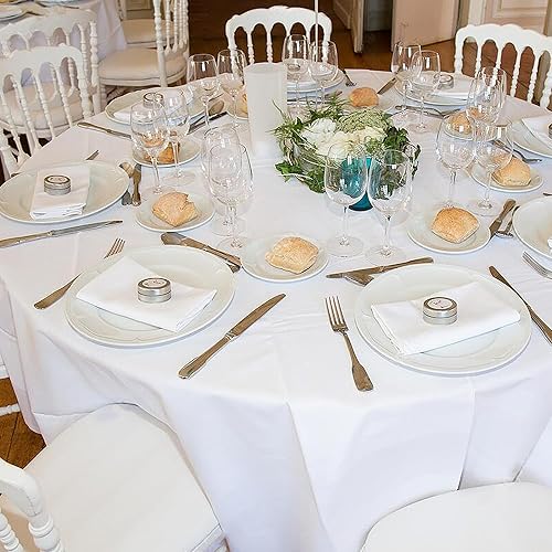 Miniatura 6 de sancua Paquete de 10 manteles redondos color blanco de 90 pulgadas, resistentes a las manchas y a las arrugas, mantel de poliéster lavable para mesa