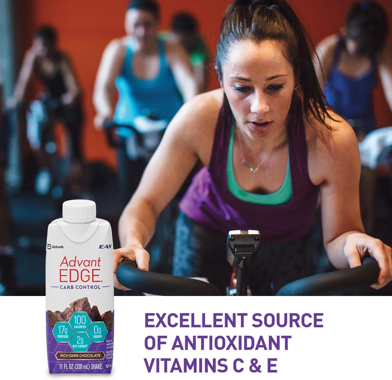 EAS AdvantEDGE Carb Control Protein Shake Rich Dark Chocolate Ready-to-Drink, 17 g of Protein 11 fl oz Bottles, 12 Count