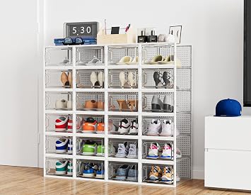 Shoe Storage Box, 12 pcs Stackable Shoe Boxes Clear Plastic, Fit UK 9.5