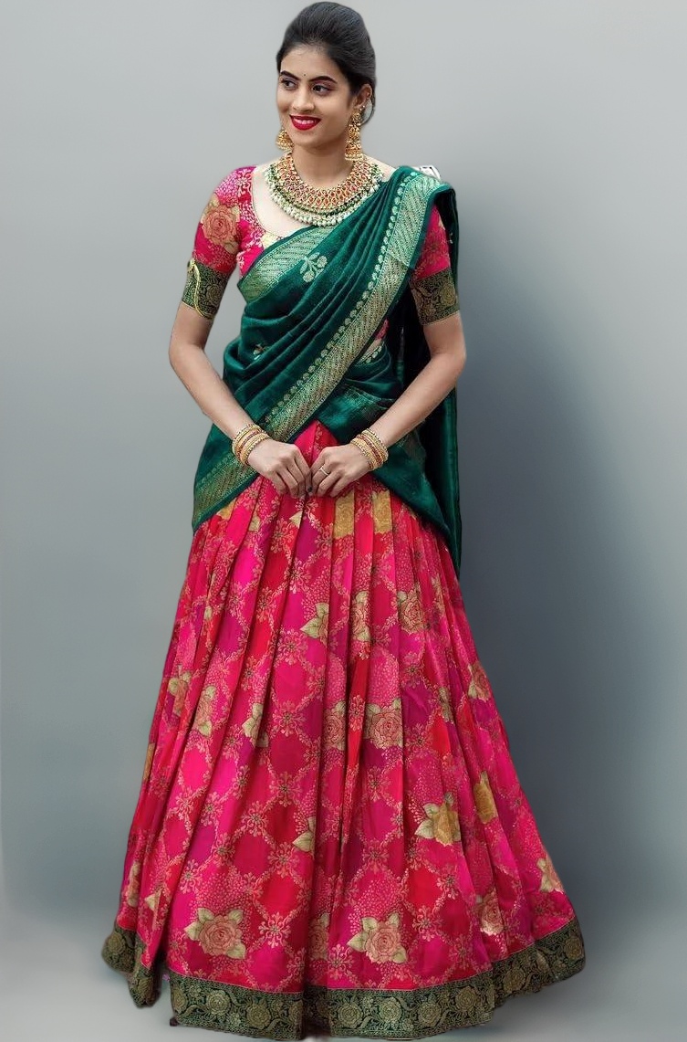 ZITON Women's Indian Traditional Kanjivaram Silk Pure Weaving Lehenga Choli Along With Dupatta And Blouse Piece, Half Saree (Unstitched)