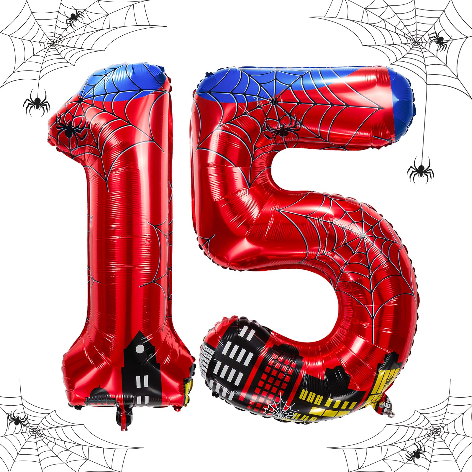 40 inch spider theme number foil balloons, children's party balloon supplies with classic numbers 1 to 9, birthday decoration supplies,number large balloons for spider theme parties (15)