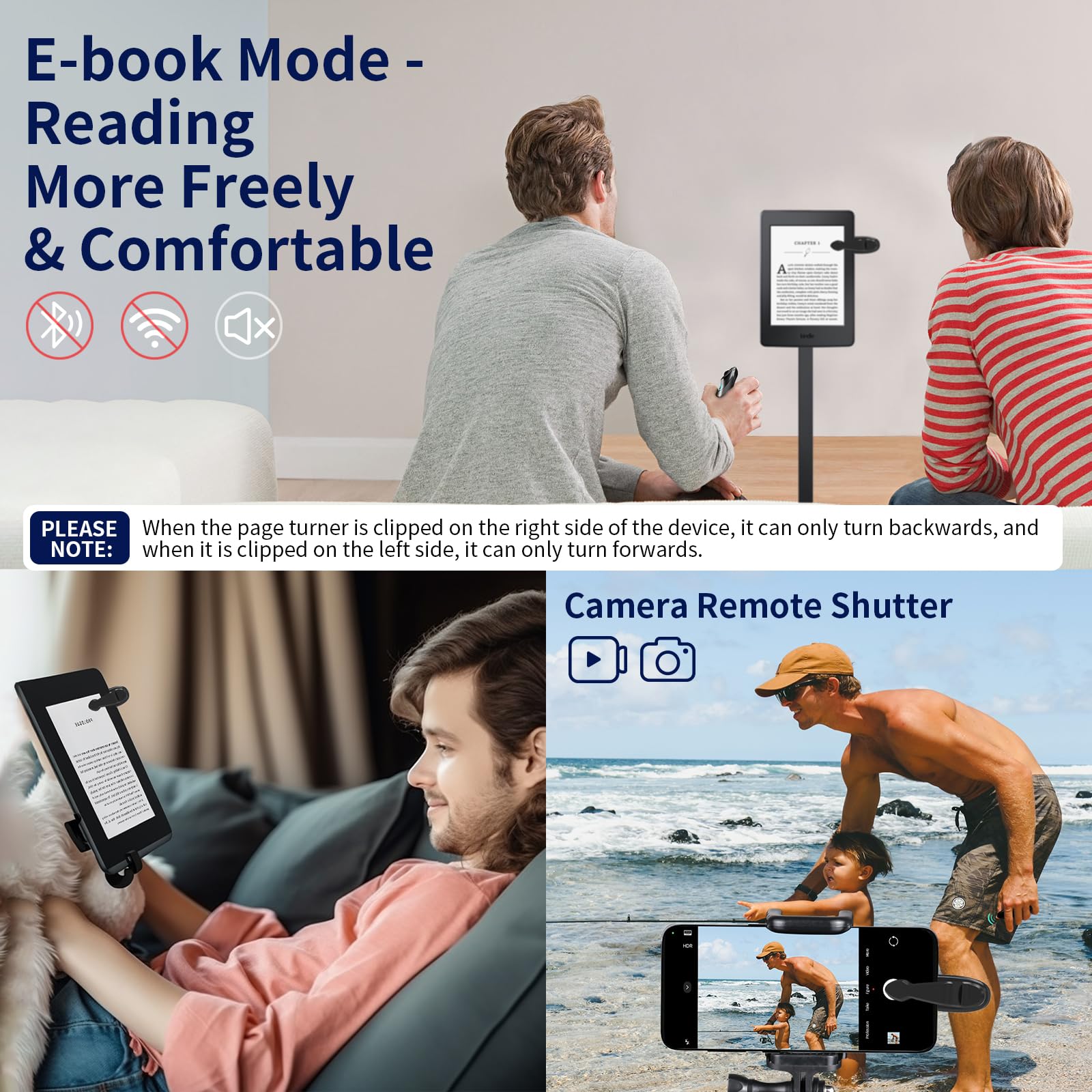 【2024 Upgrade】Remote Control with Scroll Wheel for Kindle Paperwhite/TikTok, E-Book Readers page turner remote/Short Video Controller Compatible with iPhone/iPad/Android, Wrist Strap Included! (Noir)