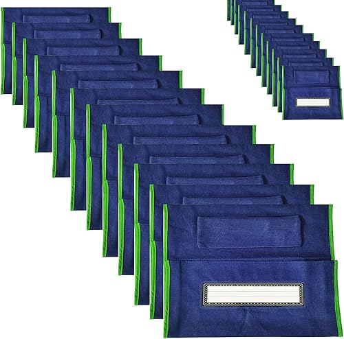 ABCKEY Bolsillos para sillas para el aula con etiquetas de nombre, organizador de sillas impermeable para proveedores escolares (juego de 24 jeans
