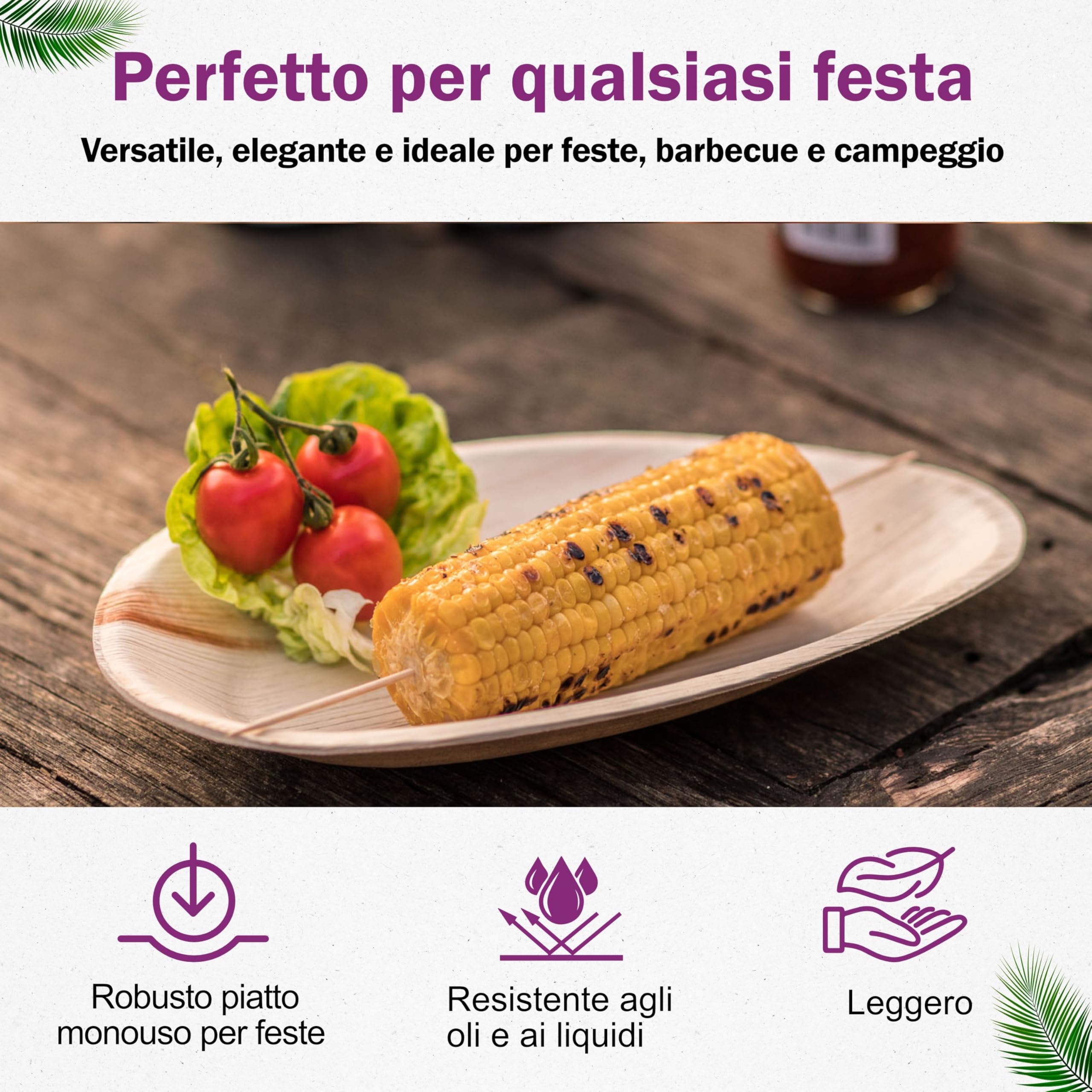 Piatti in Foglia di Palma Ecologici - 25 Pz Ovali 25 cm - Stoviglie usa e getta Biodegradabili Eleganti - Leggeri e Resistenti - Naturali e Compostabili - Simile al Bamboo e al Legno