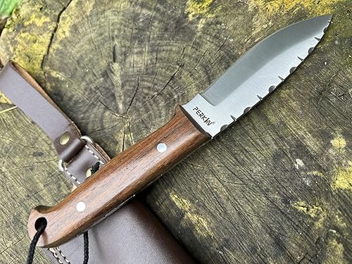 Miniatura 6 de Perkin Cuchillo de caza con funda Cuchillo de hoja fija Bushcraft Cuchillo AR605 (madera de nogal)