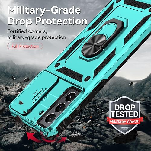 Miniatura 5 de Funda para Samsung Galaxy S21 FE 5G con cubierta para lente de cámara, protector de pantalla HD, soporte de anillo magnético probado contra caídas