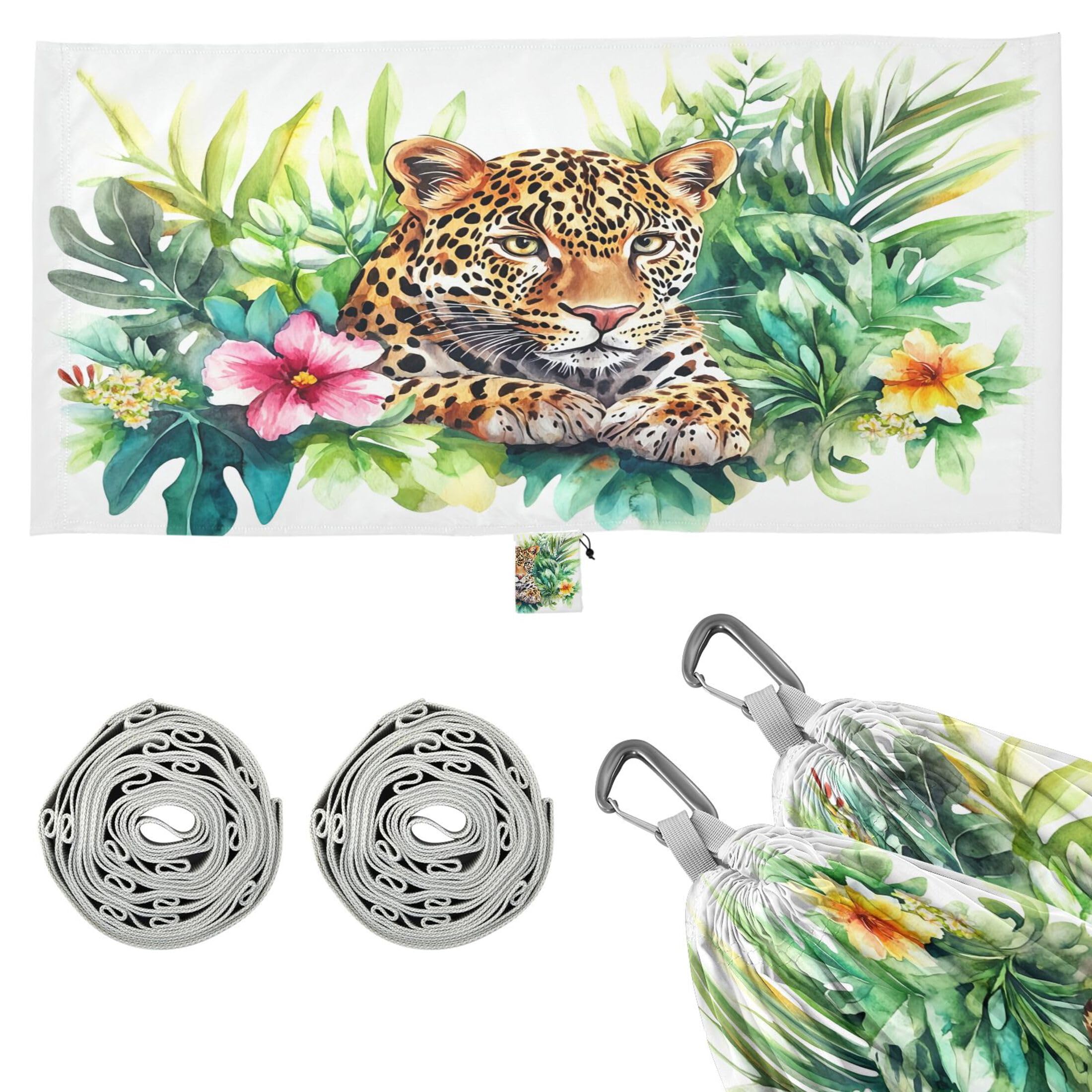 Takiito Leopard in Jungle Hammock 330 lb Capacity Travel Camping Hammock with Tree Straps, Portable Lightweight for Outdoor Beach Backpacking Backyard Patio