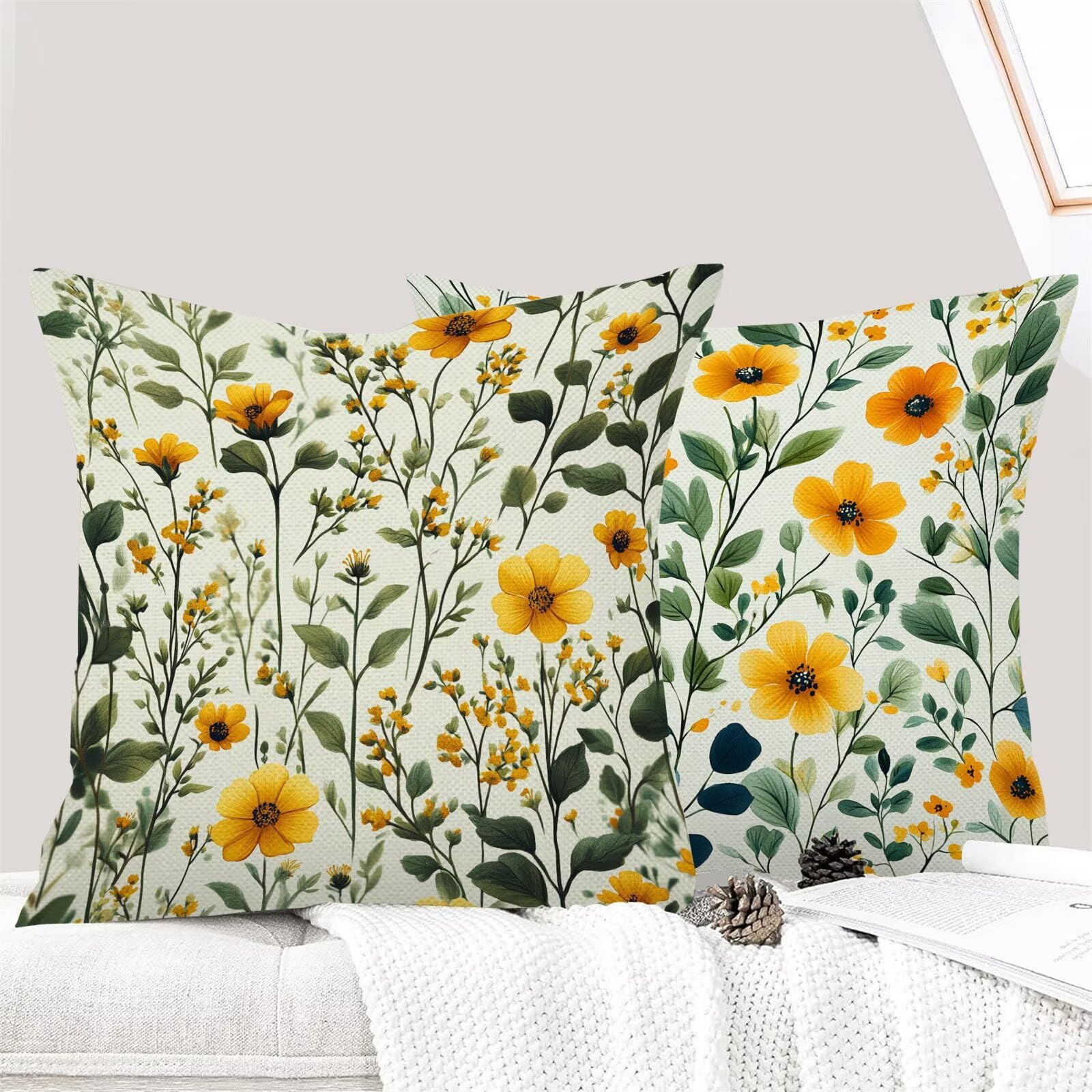 Juego de 4 Fundas Cojines Rural Flores (9) 80 x 80 cm Fundas Cojines, Decoración Moderna Cojin Exterior, para Sofá salón Coche Cama Sillas Decoración, Cuadrado Terciopelo Sofá Cojín Exterior m-479