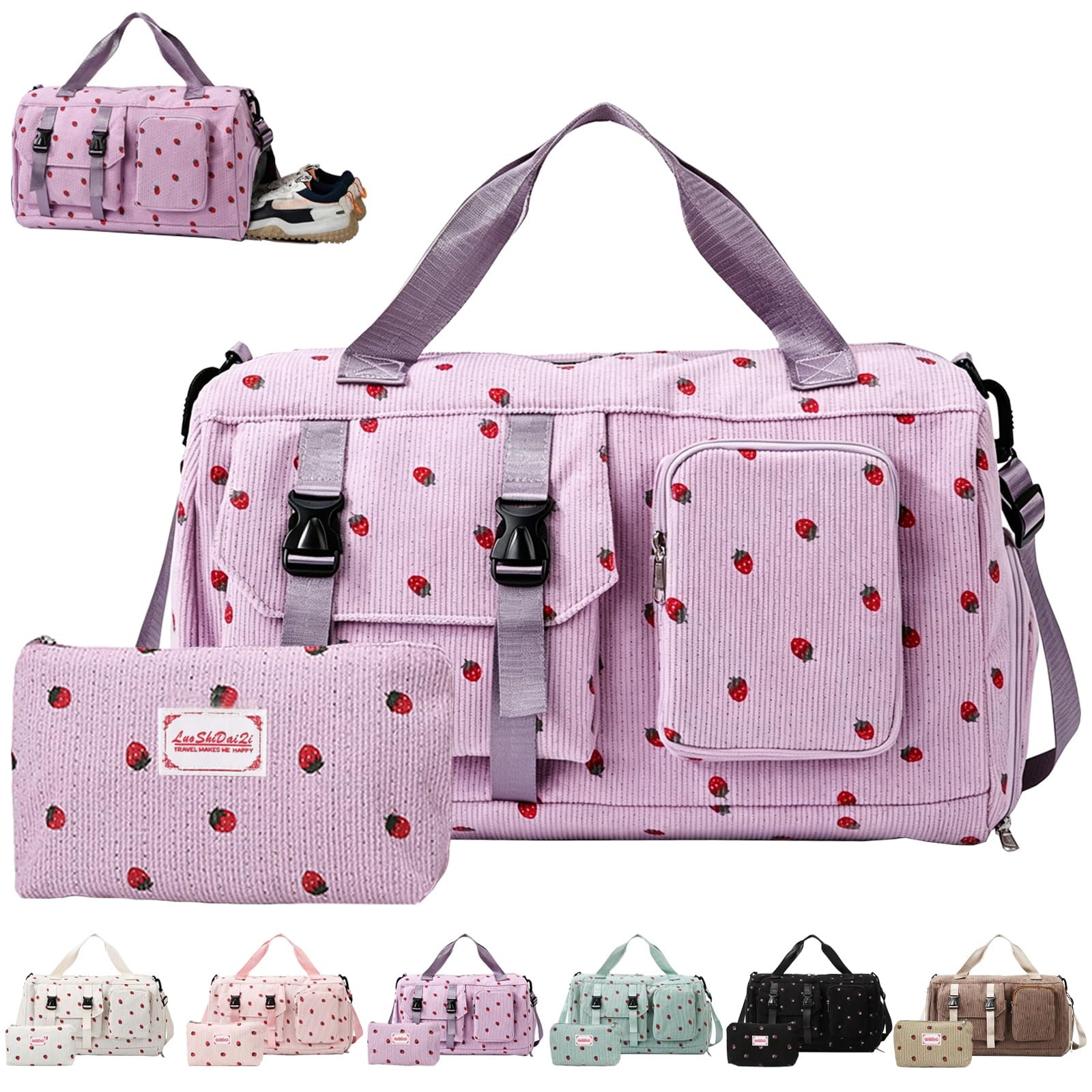 Bolsa de Deporte para Mujer, Pana Fresa Sporttasche con Compartimento para Zapatos, Compartimento y Billetera Pequeña para Mojados, Bolsa de Viaje für Viajar, Fitness, Deporte, 46x24x26 cm — view 10