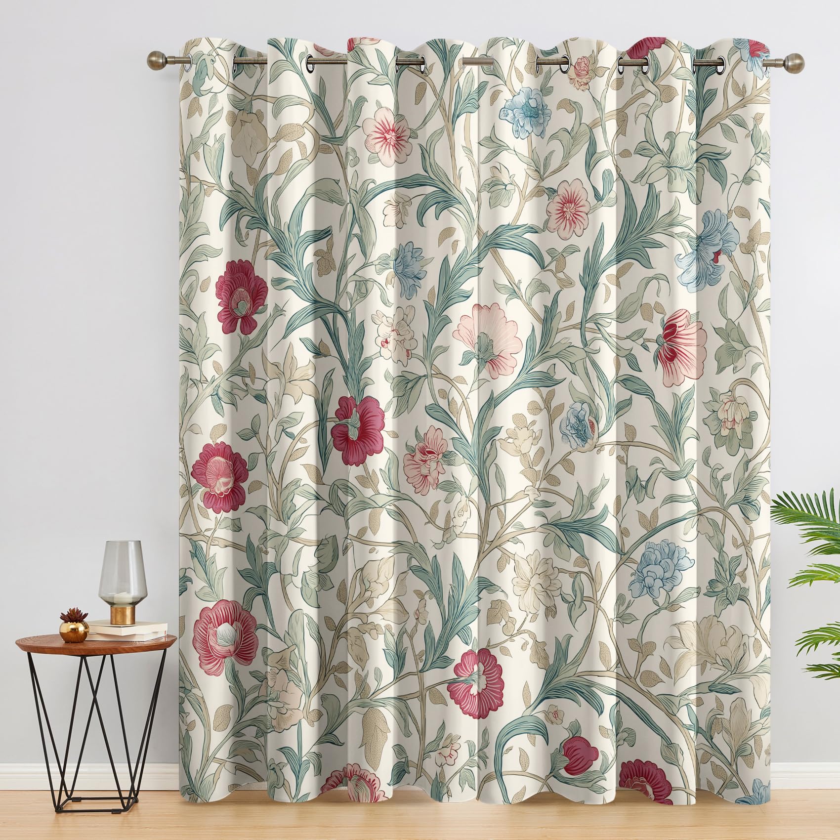 Vintage Floral Blackout Curtains for Bedroom Living Room, Flowers Curtains Eyelet 90 Drop Home Decor, Patterned Window Drapes, 90x90 Inch 2 Panels A-M6