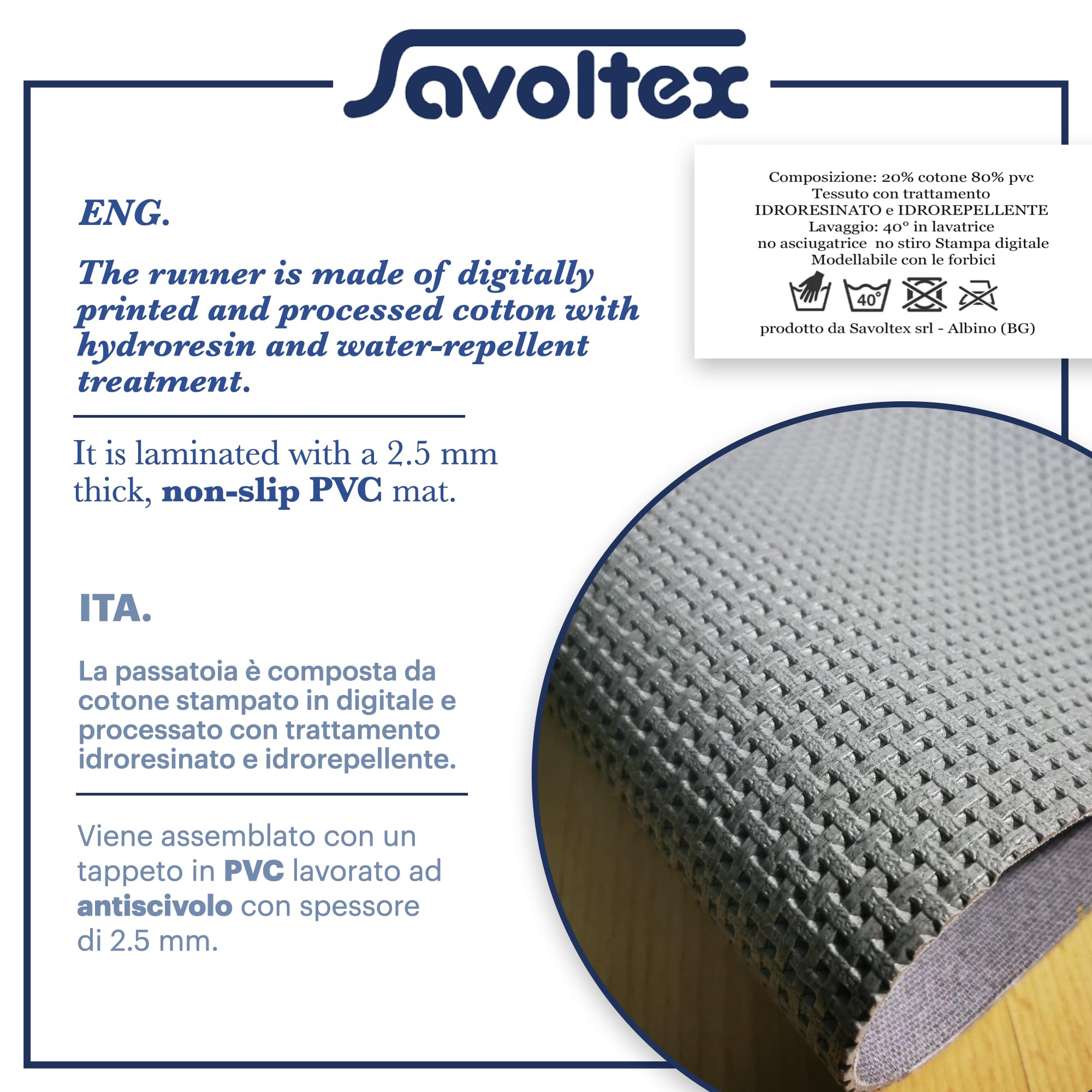 PENSIERI DELICATI Passatoia 52x250 cm, Realizzata in Cotone e PVC, Made in Italy, Passatoia Lavabile In Lavatrice A 40°, Fantasia Poie