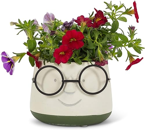 Miniatura 2 de Abbott Collection Mini maceta facial con gafas de metal, cemento, marfil/verde (3.5 pulgadas de profundidad)