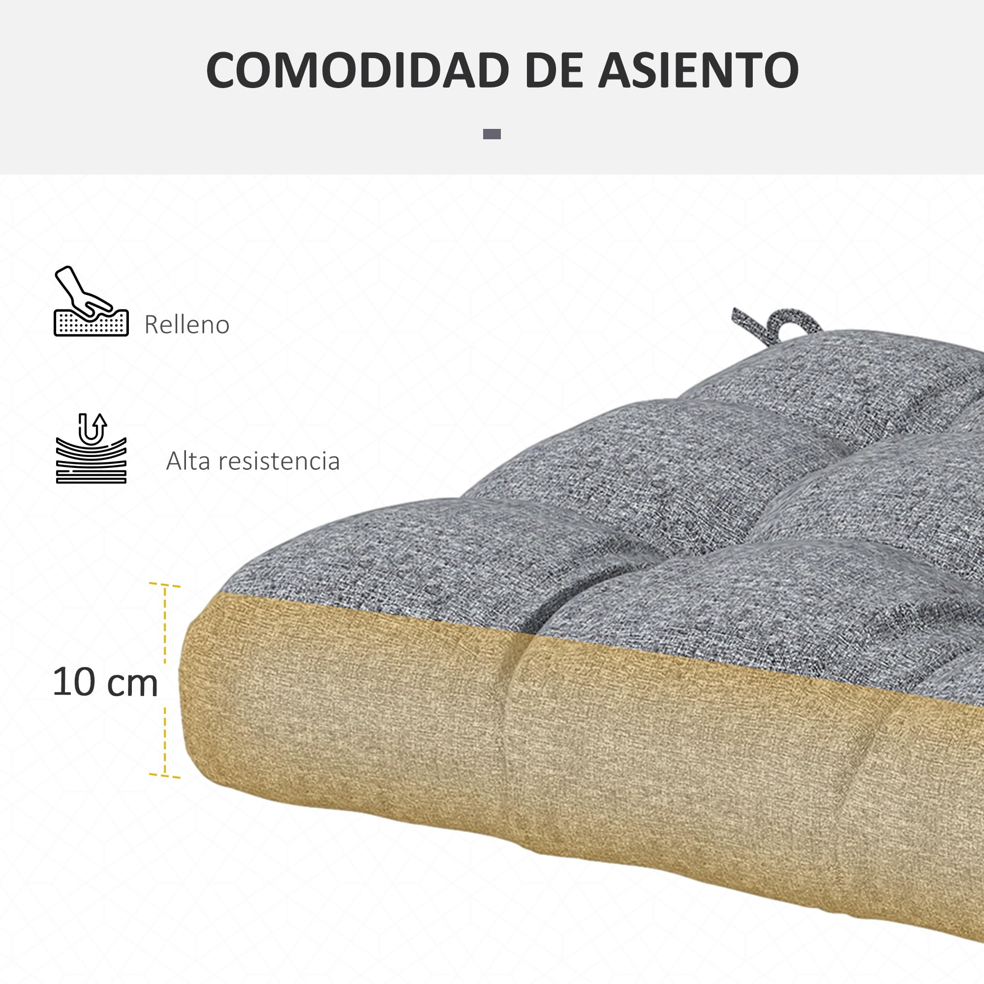Outsunny Conjunto de Cojines para Sillas de Comedor 48x48x10 cm Juego de 4 Piezas Cojines para Sillas de Jardín Impermeable y Anti-UV con 2 Cordones de Fijación Gris
