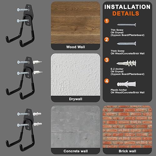Miniatura 4 de Rivemon Ganchos de almacenamiento de garaje resistentes, paquete de 12 ganchos de acero para montaje en pared y organizador para herramientas