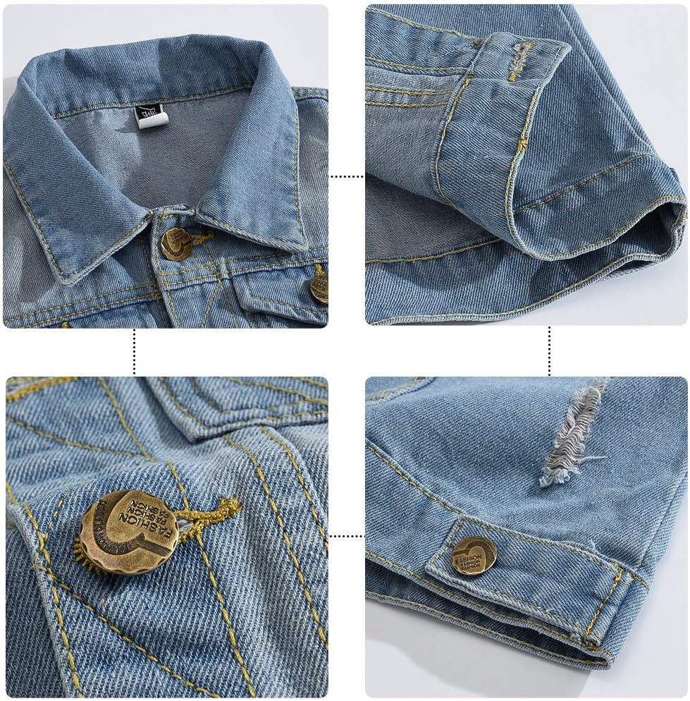YOUTHUP Mens Hooded Denim Waistcoat Casual Vintage