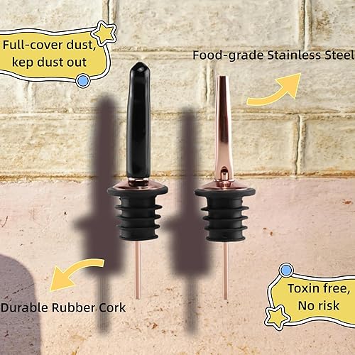 Miniatura 3 de Juego de boquillas de licor de cobre de acero inoxidable, boquillas cónicas de vertido de velocidad con tapas de polvo de goma, vertedores para