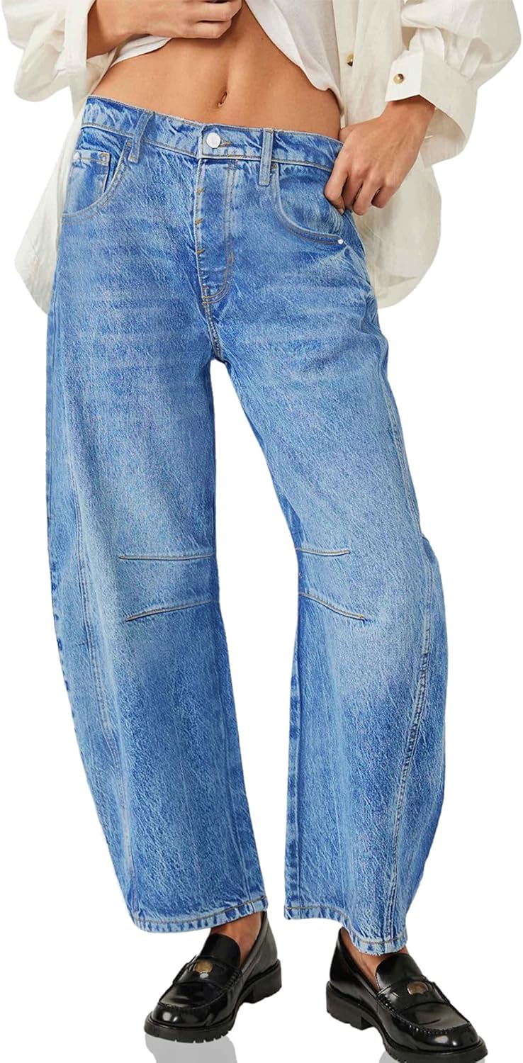 ALLABREVE Barrel Jeans for Women Trendy High Waisted Wide Leg Baggy Boyfriend Jeans (Runs Small, Order One Size Up)