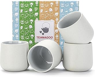 TEANAGOO Japanese Tea Cups, Chinese Tea Cup, 7.2Oz / 205 Ml, Ceramic Tea Cups for Adults, Ceramic Cups no Handles, Japanese Cups, Matcha Cup, Lt.Grey, 4 Pcs/Box, H5