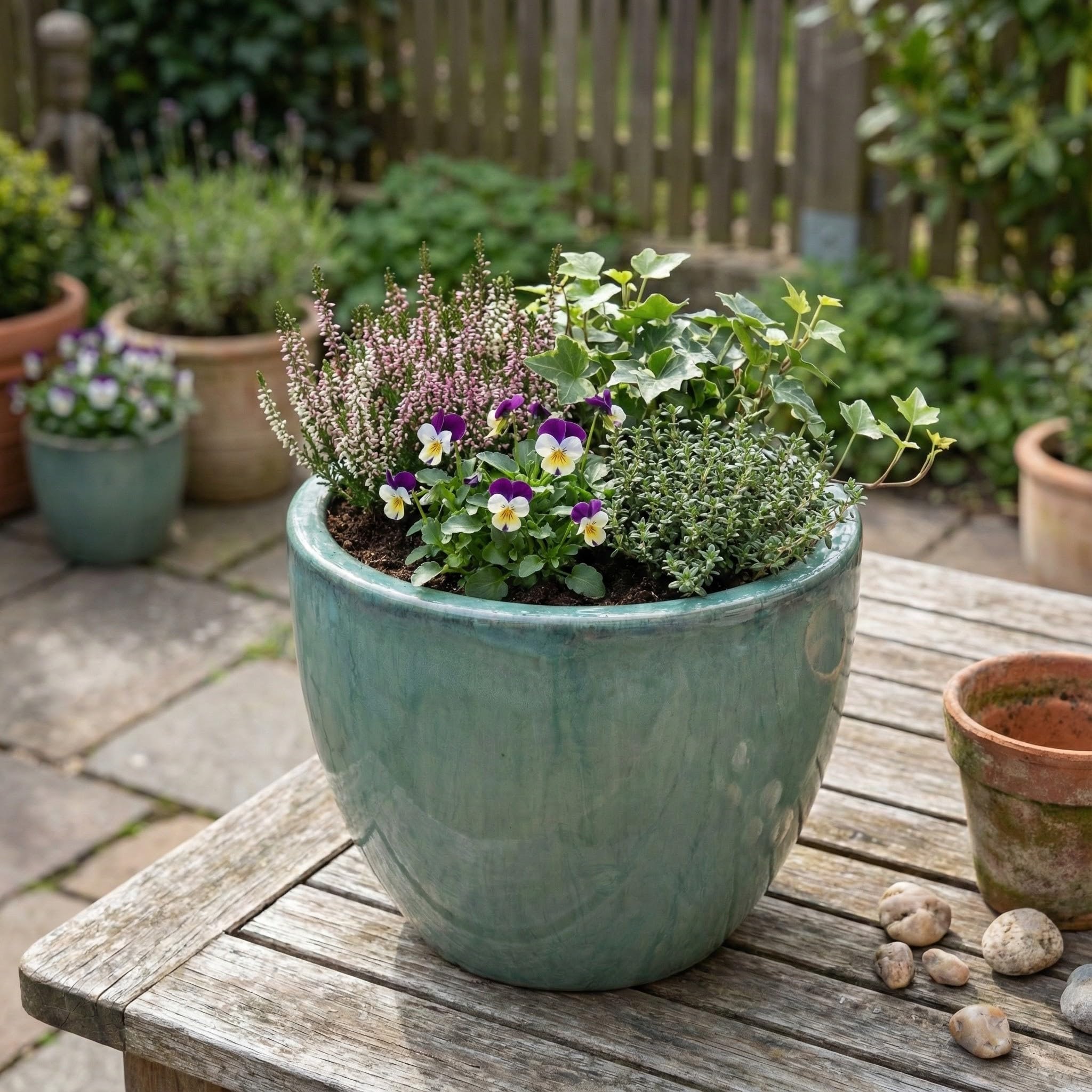 Teramico Premium plantenbak keramiek geglazuurd - 100% vorstbestendig & handwerk. Bloempot met gat voor buiten en binnen. Hoogwaardige sierpot unicum winterbestendig (lava bruin, 21cm x 18cm