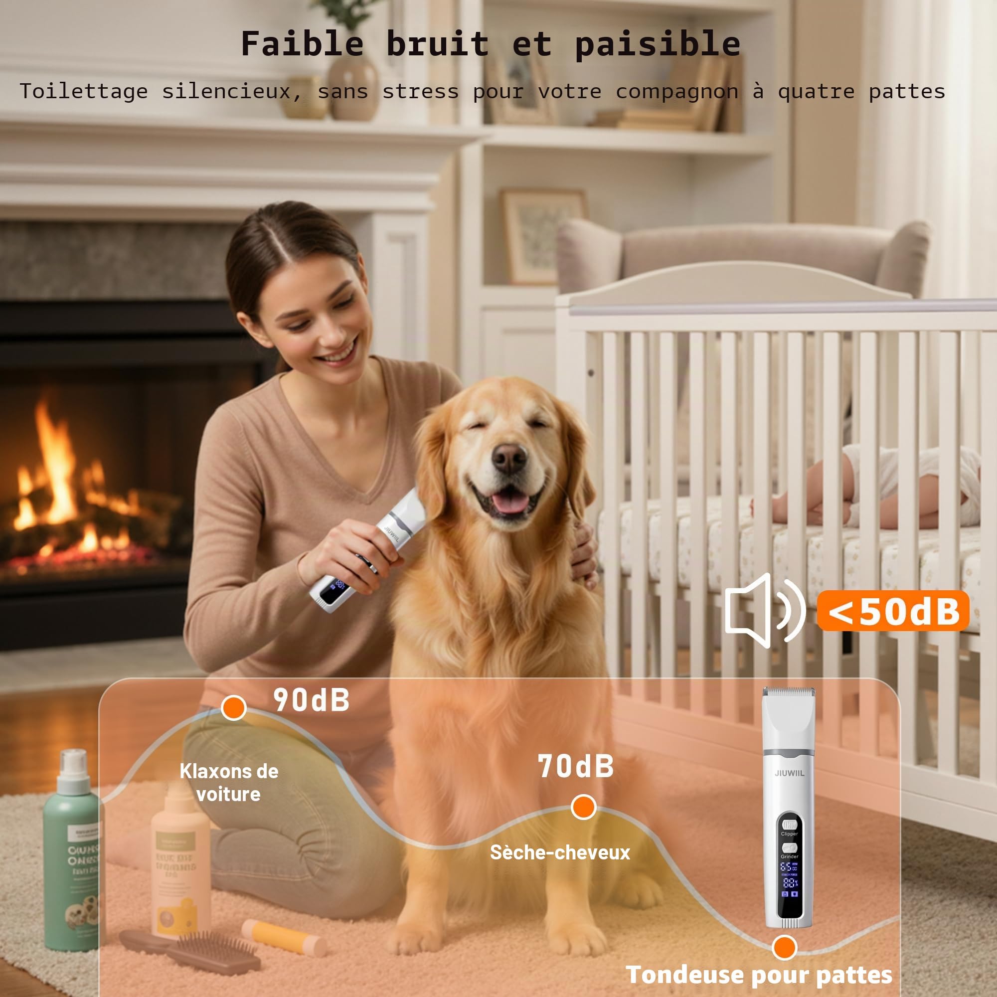 Tondeuse pour chien, kit de toilettage 4 en 1 JIUWIIL avec écran LCD, tondeuse pour chien, tondeuse pour griffes, rasoir pour animaux de compagnie (chats, chiens)