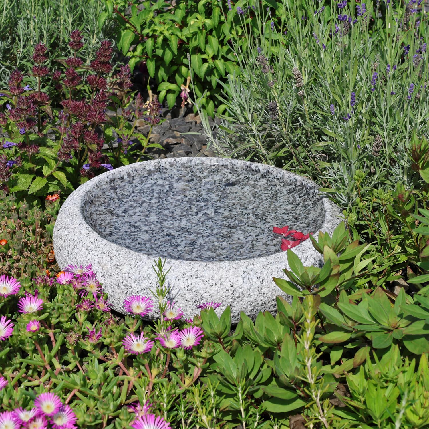 CLGarden Granit Vogelbad Ø 35cm rund Vogeltränke Naturstein Garten Boden Tränke frostsicher Stein
