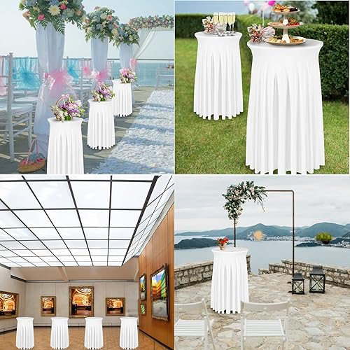 Miniatura 5 de Fundas para mesa de cóctel, paquete de 2 manteles de 32 x 43 pulgadas, color blanco con falda redonda ondulada natural para bar, boda, fiesta,