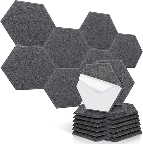 Paquete de 14 paneles acústicos hexagonales autoadhesivos, nueva actualización Proijeut de 14 x 13 x 0.4 pulgadas, paneles de espuma a prueba de