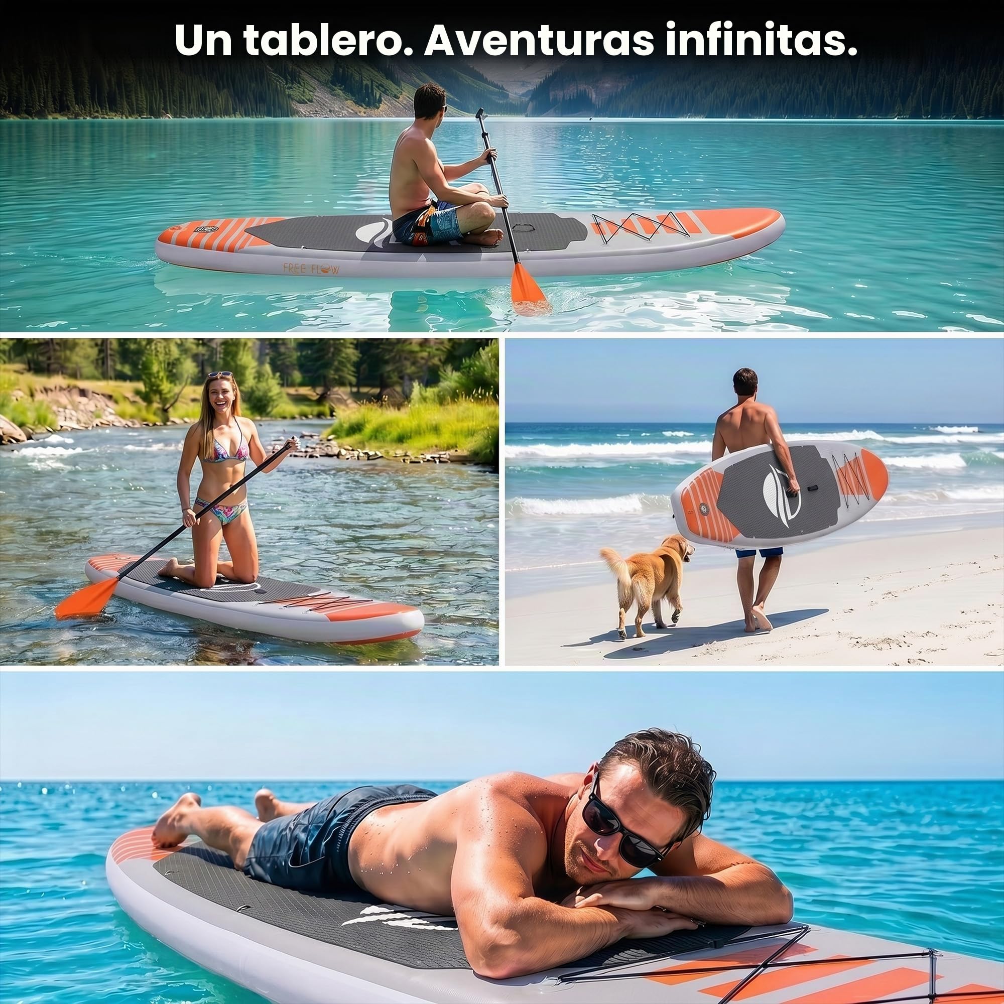 SereneLife Tabla Paddle Surf Hinchable, Paddle Board, Cubierta Antideslizante, Aleta Inferior para remar, Estuche para Guardar, Barco de pie para Jovenes y Adultos