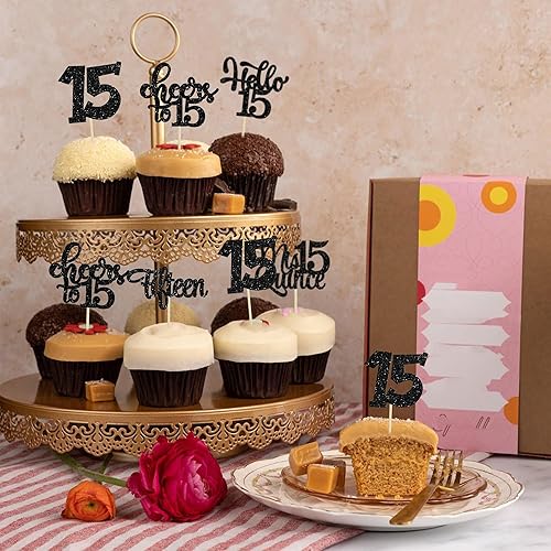 Miniatura 5 de 30 piezas de decoración para cupcakes de cumpleaños de 15 años, quince selecciones de magdalenas, felicitaciones a 15 años de edad, Mis membrillo 15