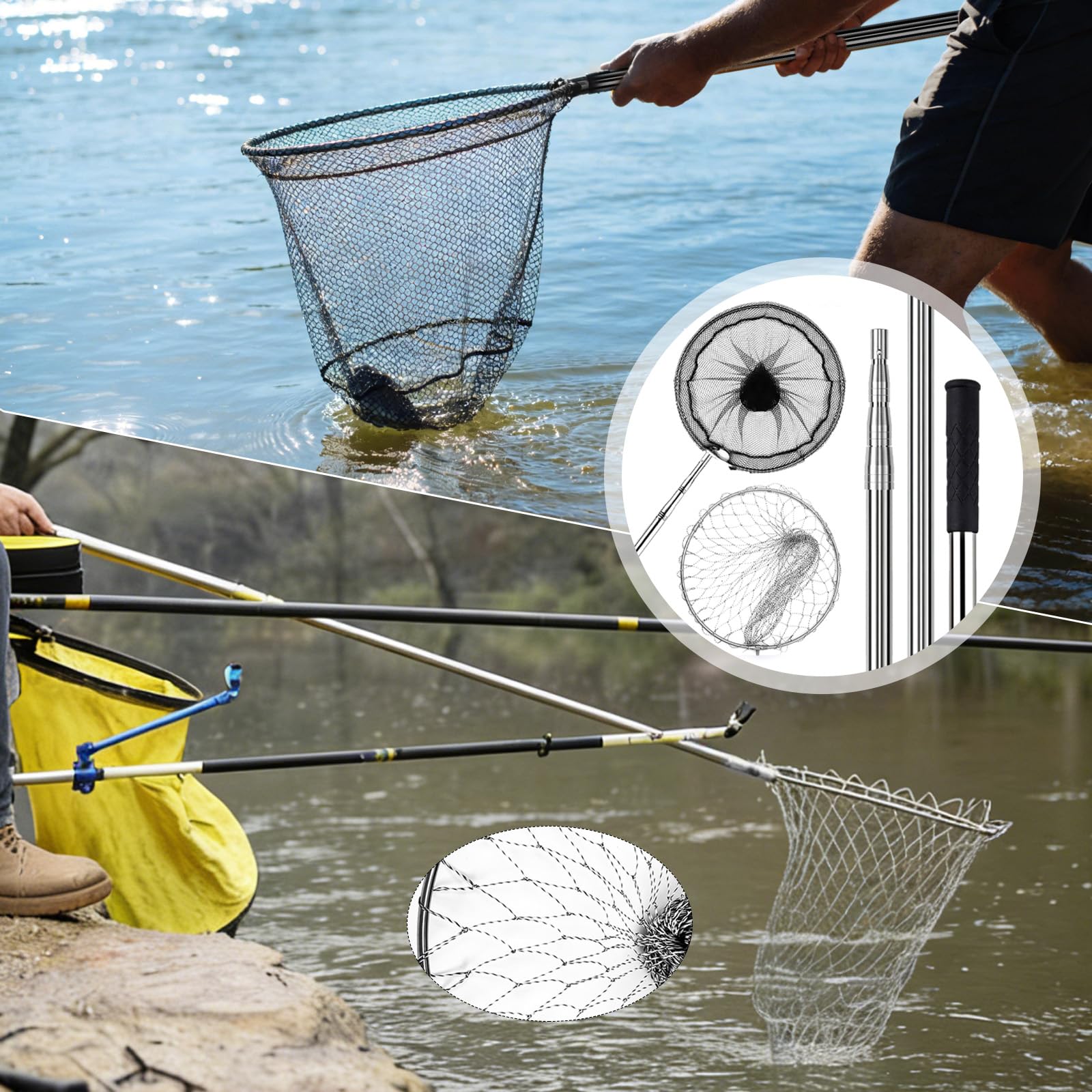 Guadino da Pesca, Retino da Pesca Pieghevole Estensibile Reti Telescopiche per Pollo per Acquario, Oggetti Galleggianti per Stagni, Trota Carpa