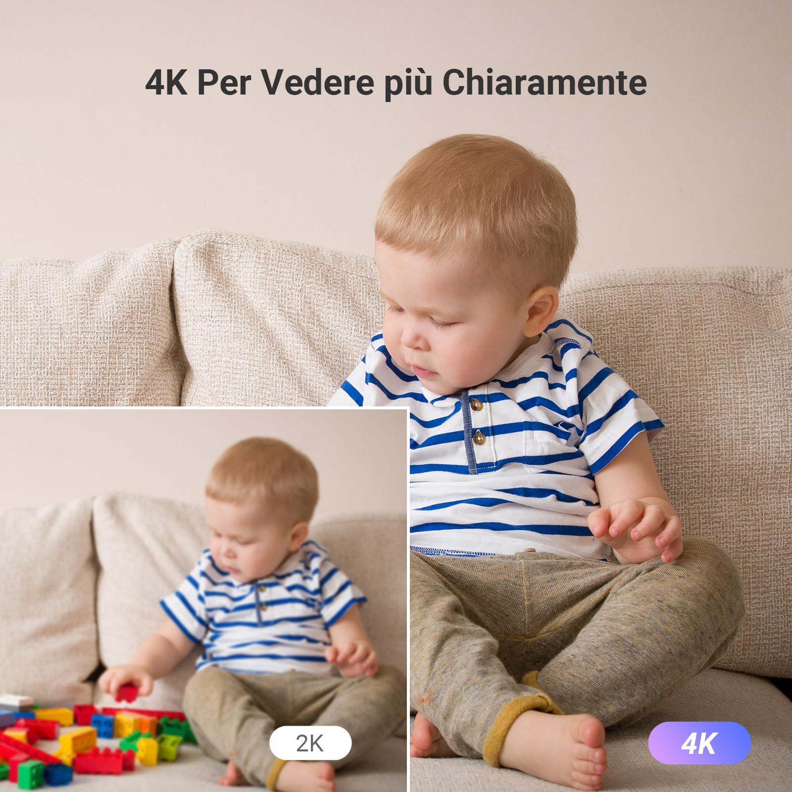 EZVIZ 4K Telecamera di sorveglianza WiFi interno 360° Telecamera IP 8MP, AI Rilevamento persone/animali domestici/rumore, visione notturna a colori, monitoraggio e zoom automatico, chiamata