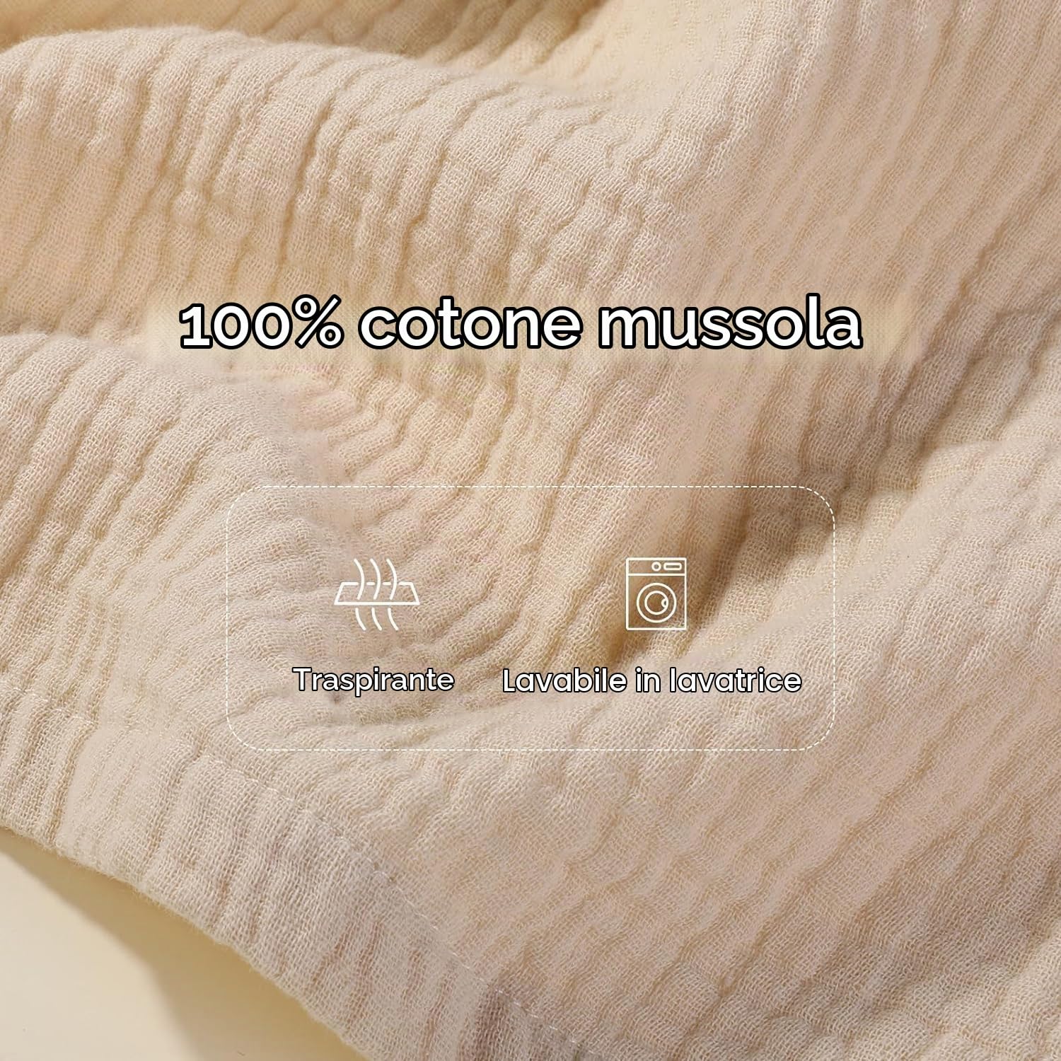 Coprimaterasso per fasciatoio, in mussola di cotone, 81 x 40 cm (solo federa, imbottitura non inclusa) (beige)
