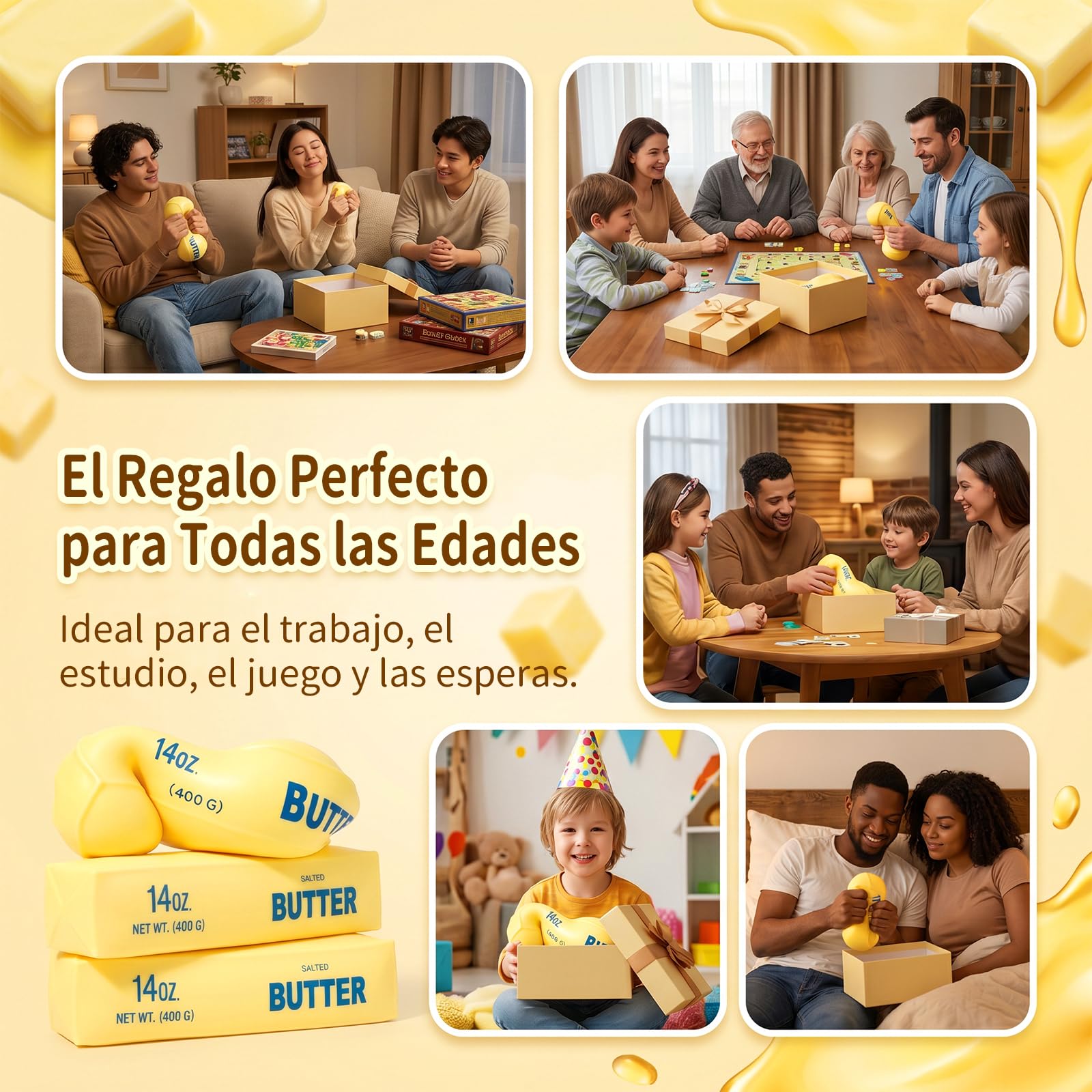 25cm Giant Butter Squishy, Squishy Mantequilla Grande 14oz, Juguete Antiestrés Suave Slow Rising, Pelota Antiestrés para Niños y Adultos, Fidget Toy Relajante, Regalo y Party Favor (1PCS)