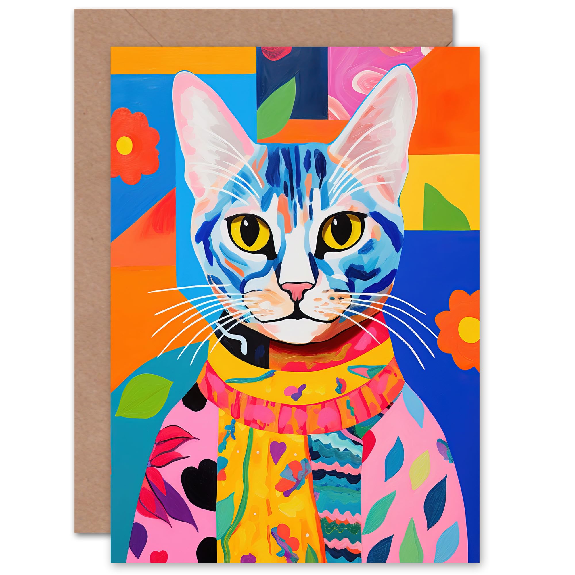 Artery8 The Cat in the Caftan Folk Art for Wife Her Mum Sister Daughter Mom Gran Nan Birthday Thank You Congratulations Blank Art Greeting Card
