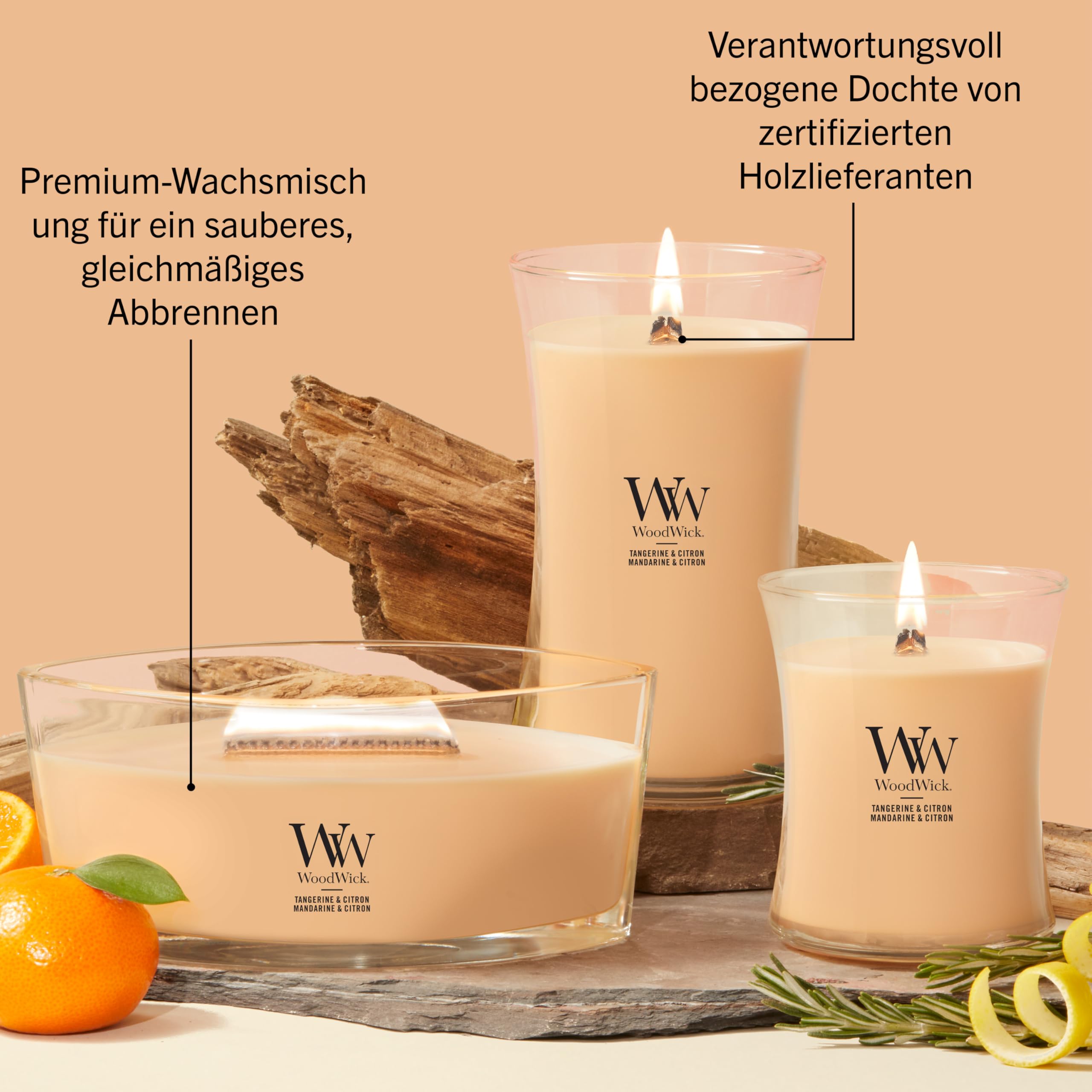 WoodWick Duftkerze | Mittlere Hourglass-Kerze | Tangerine & Citron | Perfekte Geschenke für Frauen