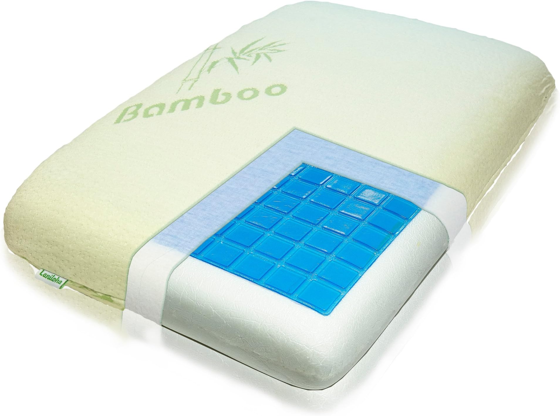 Laniloha Premium Orthopedic Bamboo Memory Foam Pillow with Comfort Cooling Gel Technology (Queen Size) Relieves Neck Pain - Best Sleeping for Home and Hotel Luxury
