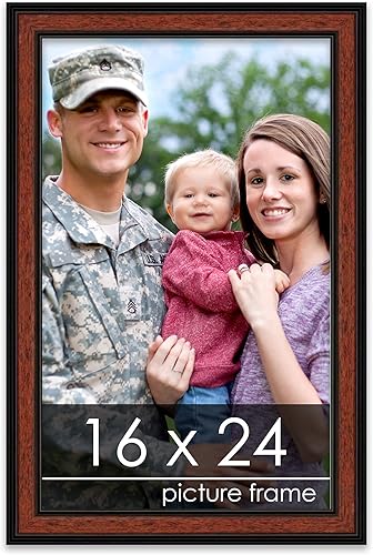 Miniatura 1 de Marco de fotos de madera tradicional de nogal de 16 x 24 pulgadas con plexiglás acrílico UV, parte trasera de tablero de espuma y accesorios