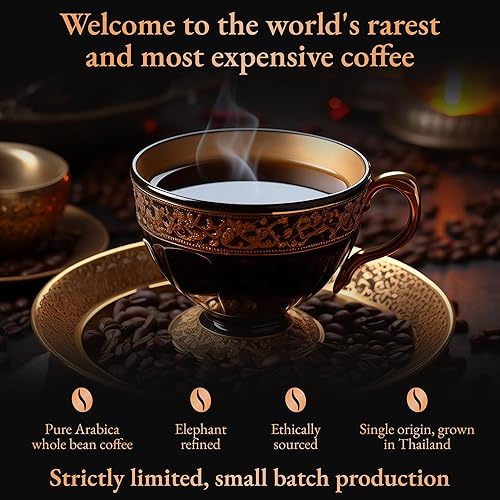 Miniatura 10 de Black Ivory Coffee  El café más raro y caro del mundo. Café fresco y exótico tostado entero hecho de 100 % Arábica, naturalmente refinado por