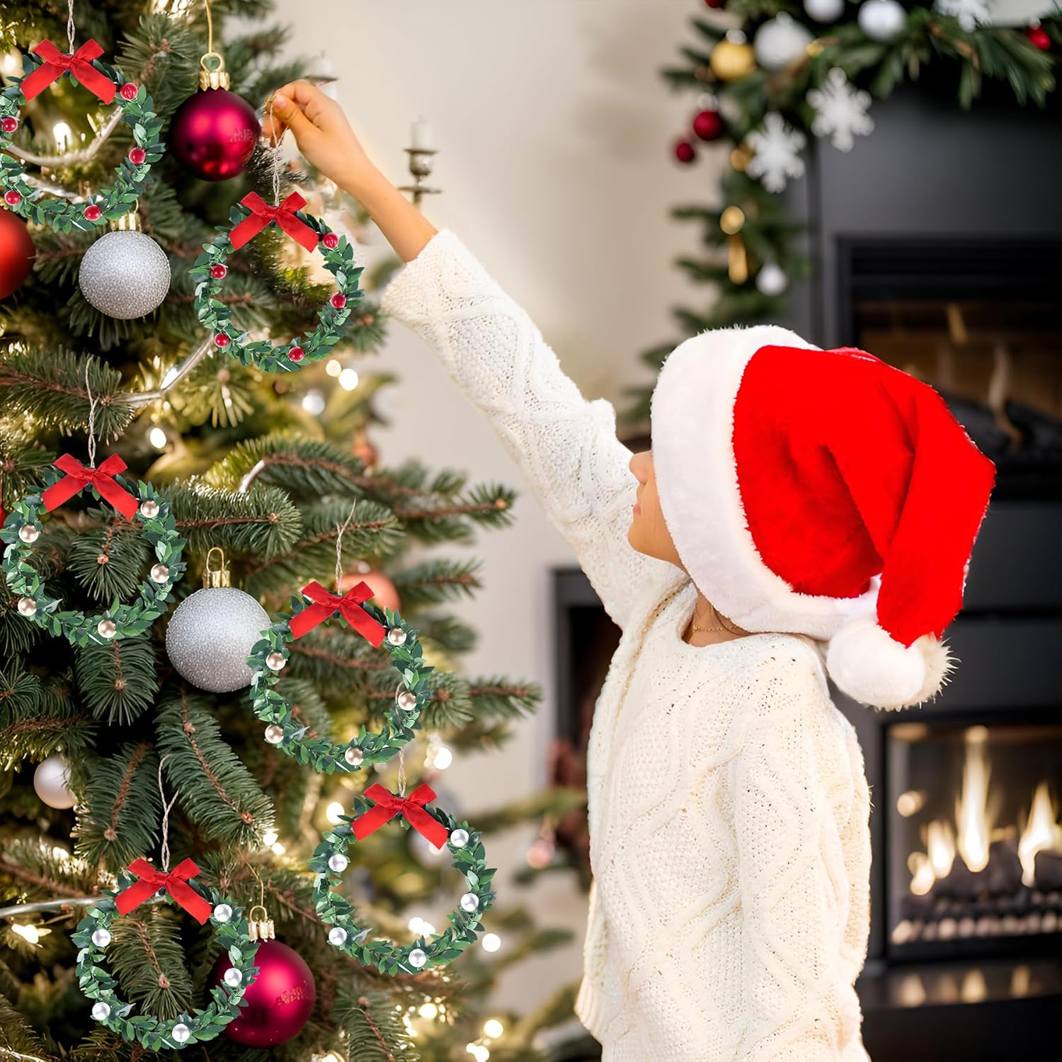 jiebor 12Pcs Mini Christmas Wreaths Small Green Hanging Wreath Christmas Ornament for Cabinets Winter Holiday Home Outdoor Indoor Window Christmas Tree Crafts Decorations 4 Inch - Image 4