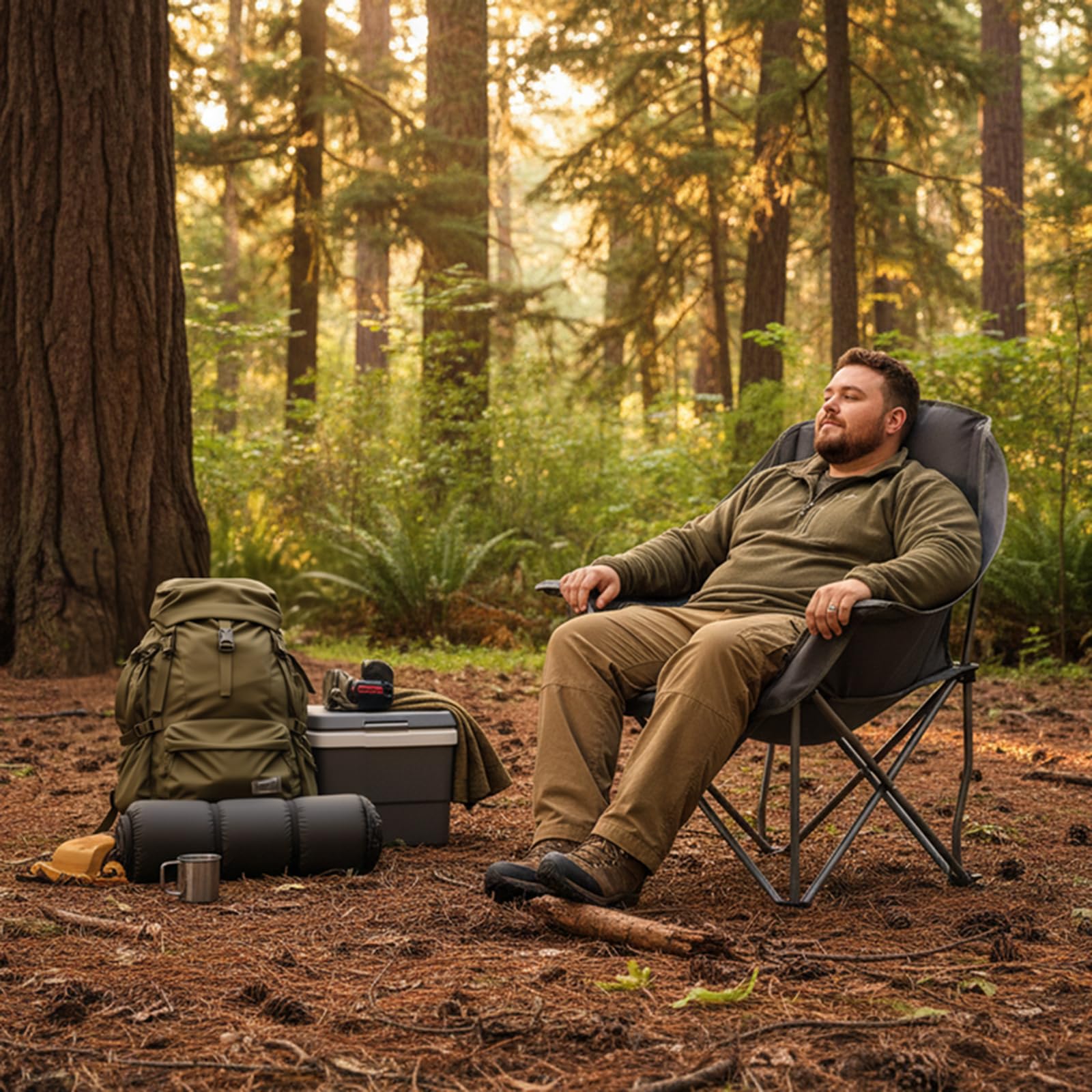 OUTSIDER Übergroßer Campingstuhl 180KG Gepolsterter Klappstuhl Campingsofa mit Getränkehalter hoher Rückenlehne für Outdoor Indoor Camping Garten