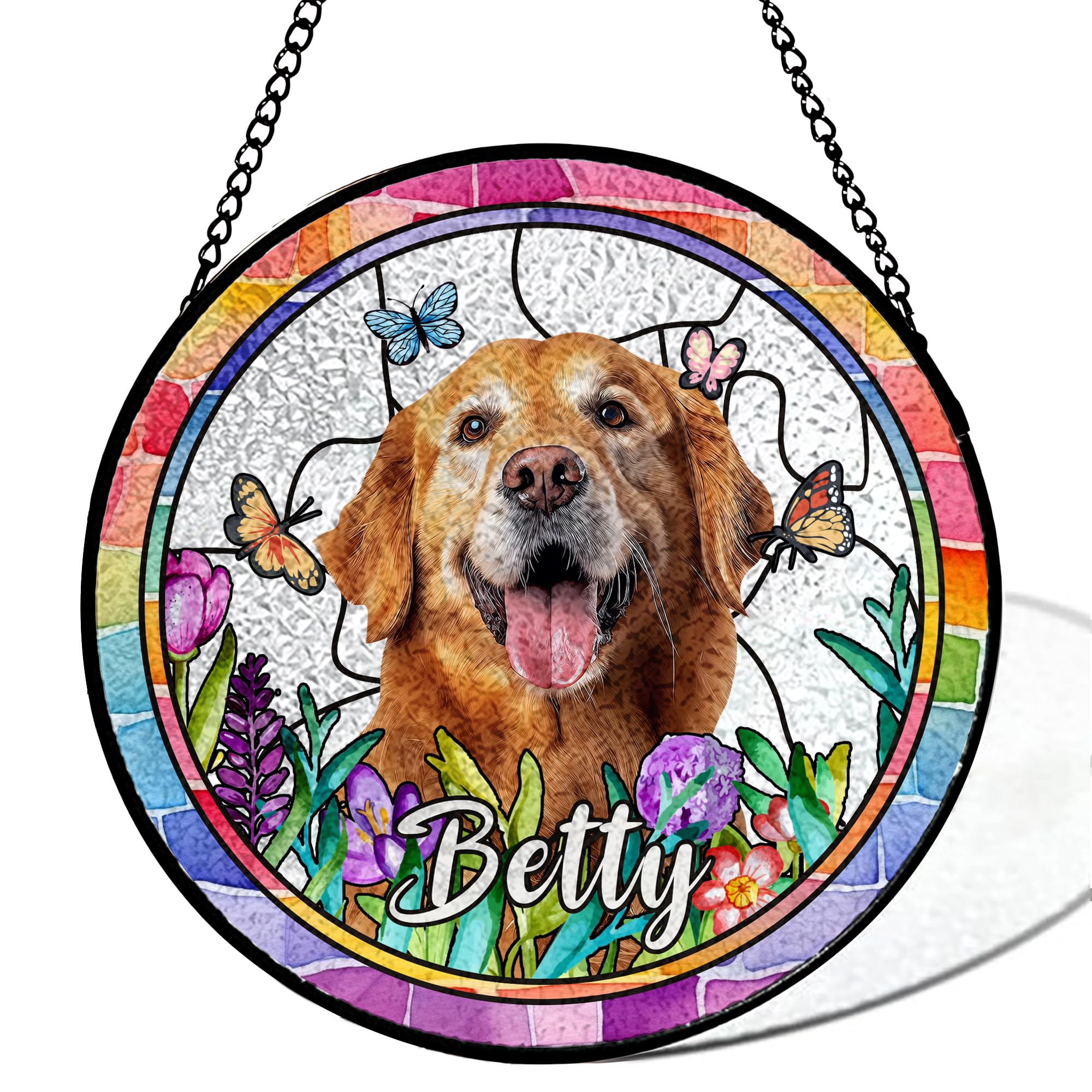 Personalised Pet Memorial Gifts Glass Suncatcher Custom Name Pet Photo Dog Memorial Gifts for Loss of Dog Cat Pet Memorial Gifts for Dog Lovers Sympathy Gift Bereavement Gifts